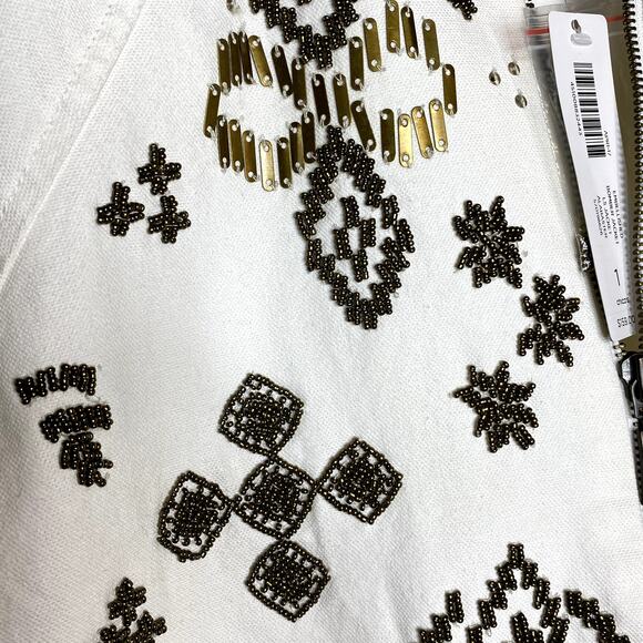 Chicos White Denim Embellished Bomber Jacket Aztec Southwestern NWT - Picture 8 of 10
